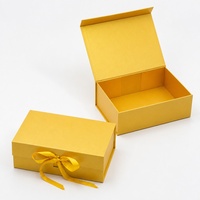 Boîte cadeau pliable haut de gamme, jaune doré, imperméable, avec doublure en éponge et fermeture à ruban, pour emballage de détail de bijoux et cosmétiques