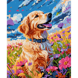 Moderne Diy <span class=keywords><strong>Painting</strong></span> Kit-Verf Hond In Bloemen Landschap Op Nummer Milieuvriendelijk Canvas Met Digitaal Printen - Product Image 1