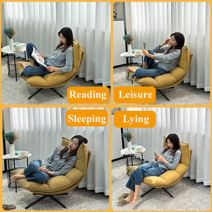 Sillón Giratorio de Cuero Color <span class=keywords><strong>Mostaza</strong></span>, Diseño Curvo Todo en Uno para Sala de Estar/Dormitorio/Balcón, Relajación - Product Image 5