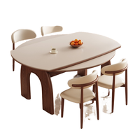 Juego de Mesa de Comedor Moderno, Ovalado, de Piedra Sinterizada, con 6 Sillas Estilo Sirena, Ecológico, para Uso en Escuelas, Hoteles, Villas y Apartamentos