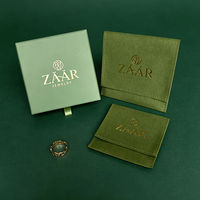 Boîte à bijoux coulissante personnalisée or, blanc, noir, avec logo en feuille, vert clair, et pochette en microfibre pour collier, bague, boucles d'oreilles
