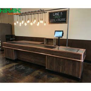 Wood Grain <b>Checkout</b> <b>Counter</b> Retail Cashier Desk POS Display <b>Counter</b> for Grocery Store Convenience Store - Product Image 1