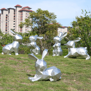 Escultura de Conejo Geométrico de Fibra de Vidrio para Jardín, Decoración Abstracta para Exteriores, Decoración de Pascua para Montar en el Suelo - Product Image 2