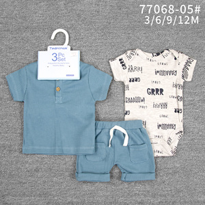 Set di Abbigliamento <span class=keywords><strong>3</strong></span> Pezzi per Neonati <span class=keywords><strong>3</strong></span>-12 <span class=keywords><strong>Mesi</strong></span>, Stile Europeo e Americano, Stampa Animalier/Floreale, Design Corto per Bambini e Bambine - Product Image 1