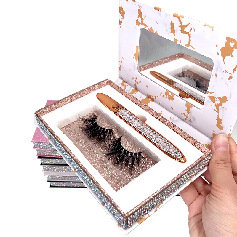 magnetic eyelashes kit with eyeliner glue pen New Rhinestone Eyelash Box with Eyeliner thick lashes custom packaging box 2022