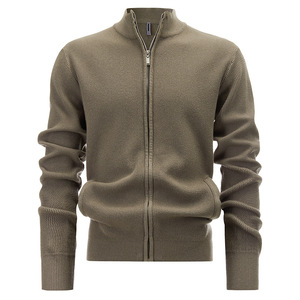 Cardigã Masculino de Tricô com Zíper Completo e Gola Alta, Textura Waffle Casual, Manga Longa com Bolsos - Product Image 2