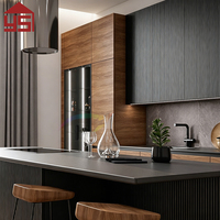 Gabinetes de Cocina Modulares Inteligentes Modernos de Lujo, Gabinetes de Cocina con Chapa de Madera Natural y Juego de Isla