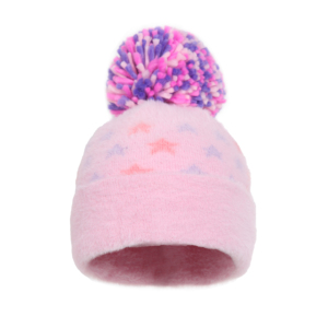Bonnet en tricot doux pour enfants avec pompon, motif étoile, bonnet chaud et mignon en peluche pour filles, idéal pour l'extérieur par temps froid - Product Image 1