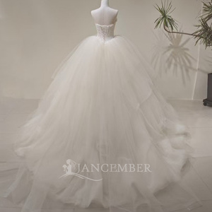 Robe de mariée moderne LY100 sans bretelles, style Empire, en dentelle brodée, tulle, avec appliques florales et cristaux, jupe longue jusqu'au sol - Product Image 3