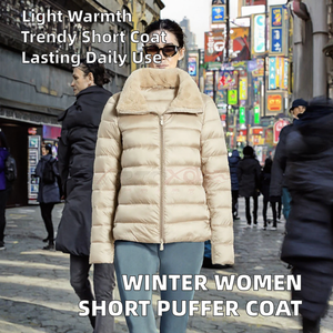 Hot Selling Winter <b>Women</b> Solid Zipper Logo Stand Collar <b>Light</b> <b>Weight</b> Thick Short Cropped Puffer Wadded Coat Bubble - Product Image 2