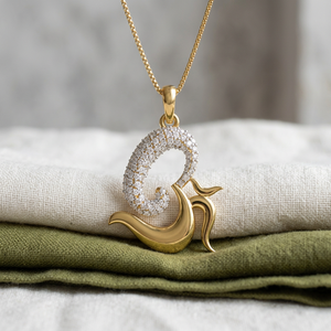 Pendentif Om de luxe en diamant de laboratoire argenté, plaqué or, serti pavé, avec charme Mantra Sacré, pour divinité hindoue spirituelle, bijoux fins - Product Image 5
