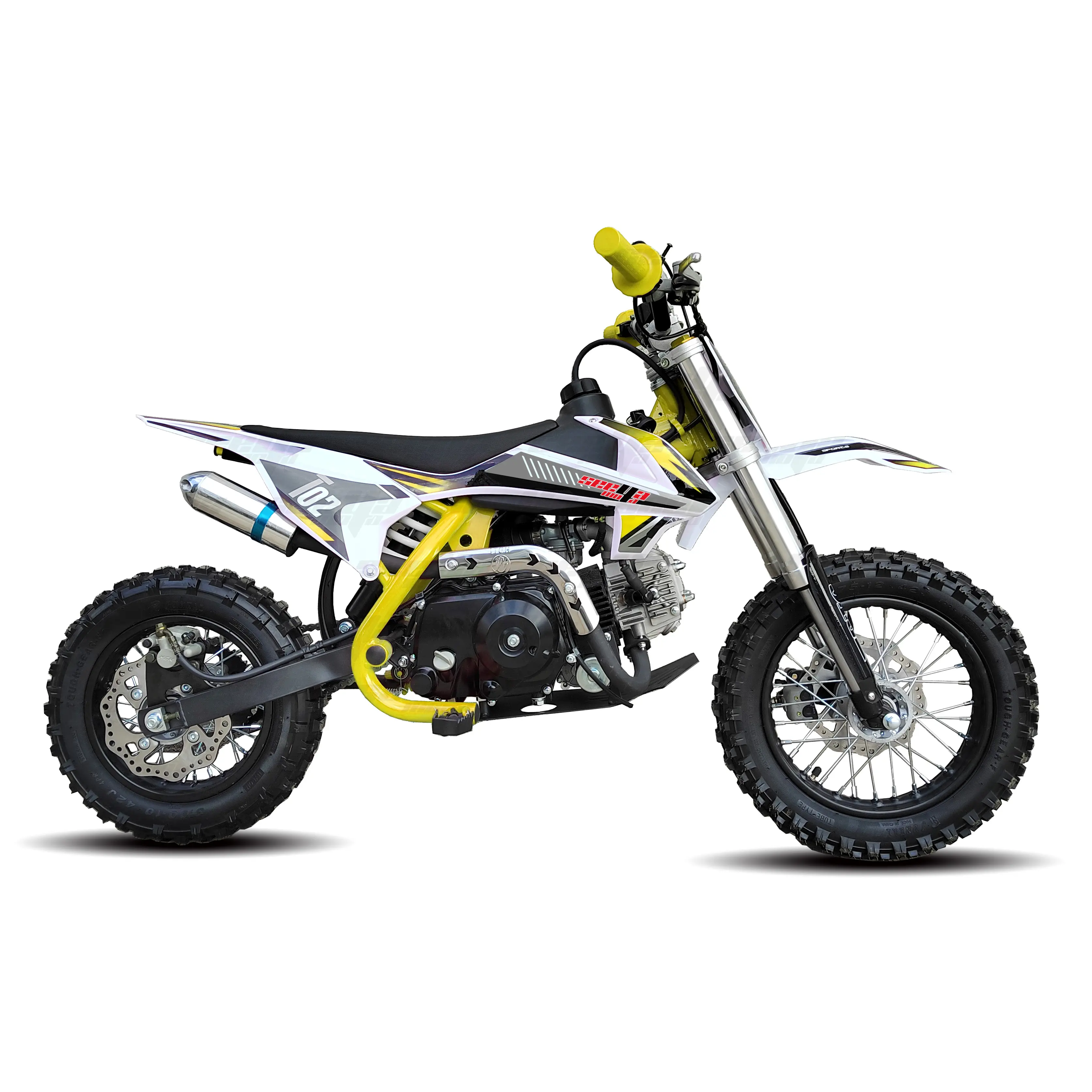 新品イエロー110cc4ストロークオフロードモトクロス全自動ピットバイク格安ダートバイククロスバイクT02 CE付き