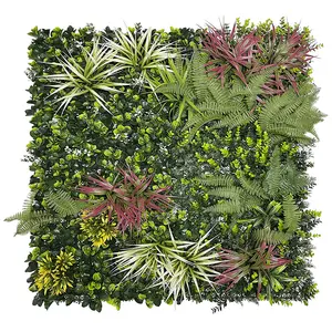 Linwoo立式人造草墙板紫外线认证塑料材料，带绿色花园和花卉，用于室内装饰