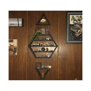 Étagère pour huiles essentielles en forme de diamant Étagère de <span class=keywords><strong>rangement</strong></span> en bois Étagères murales en bois rustiques - Product Image 2
