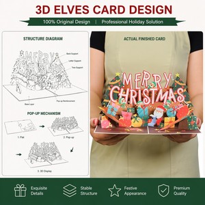 Carte de vœux pop-up Joyeux Noël 3D, carte cadeau de Noël, Père Noël, elfe, sapin de Noël, vœux saisonniers - Product Image 5