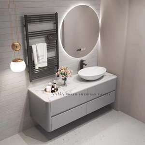VAMA <span class=keywords><strong>Paris</strong></span> Gris Nouvelles Tendances Cabinet Quatre Tiroirs Mur Monté Flottant Salle De Bains Vanité - Product Image 4
