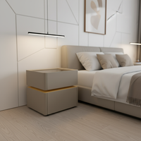 Table de chevet intelligente miroir de luxe avec 2 tiroirs, charge sans fil, lumière LED, style moderne minimaliste, en MDF, prix de gros