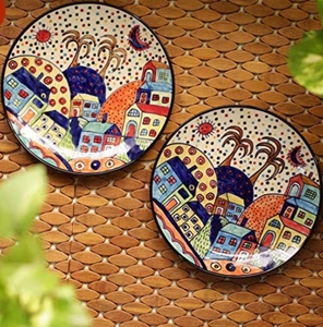 Handmade Ceramic Round <b>Plate</b> Bohemian Cartoon Design 300mm Diameter 8mm Thick Premium Quality Table Decoration <b>Mats</b> & Pads - Product Image 3