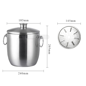 Stocked Sturdy Silver Brushed Finish Custom Logo Stainless Steel <b>Ice</b> Bucket Customized Double Wall <b>Ice</b> Bucket with Strainer - Product Image 5