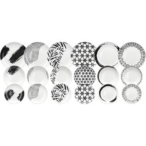 Juego de Vajilla Tognana Zenith de 18 Piezas, Porcelana Blanca y Negra, Diseño Moderno, Platos y Tazones para Servir - Product Image 1