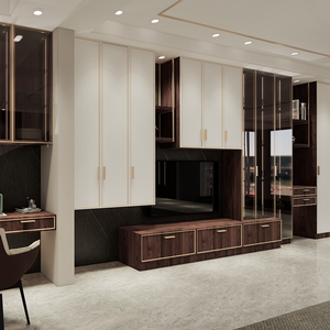 Mueble de TV de MDF Moldeado con Marco de Metal Dorado, Mueble de Almacenamiento y Exhibición Personalizado Moderno para Toda la Casa - Product Image 2
