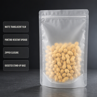 Sac à fermeture éclair transparent mat, autoportant, en matériau de qualité alimentaire, compatible avec la personnalisation par impression rotogravure