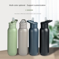 Bouteille d'eau sport portable d'extérieur en acier inoxydable 304 à double paroi isolée sous vide avec paille, isolation thermique 12-24h, design moderne