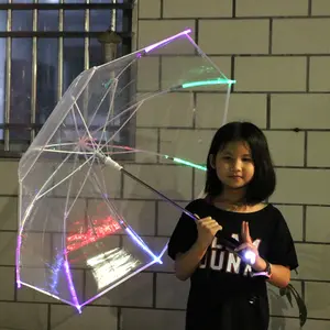 Paraguas de luz LED transparente para niños, paraguas creativo para lluvia, linterna recta, regalo personalizado, DD772