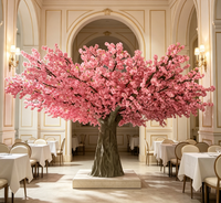 Dekorasi Latar Belakang Pernikahan Merah Putih Pink, Centerpiece Meja, Bunga, Pohon Bunga Sakura Buatan