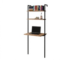 Bureau de travail moderne en métal - Bureau d'ordinateur portable pour la maison, l'étude et l'écriture avec surface en bois