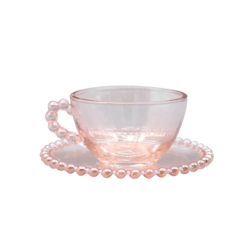 Lelyi ortaçağ şeffaf boncuk kolu cam fransız yaratıcı ins kahve fincan ve çay tabağı