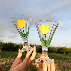 Alta calidad Vintage lujo antiguo Alto vidrio pintado a mano tulipán <span class=keywords><strong>cristal</strong></span> helado batido bebida taza para copas de champán flautas - Product Image 4