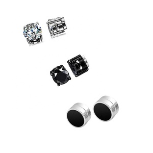 <b>Magnetic</b> Studs <b>Earrings</b> Trendy Roman Numeral | Black Zircon Stainless Steel Non-Piecing Studs | Korean Style Jewelry <b>for</b> <b>Men</b> - Product Image 4