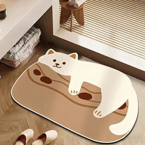 Alfombra de Baño con Forma de Gato, Tierra de Diatomeas, Antideslizante, Absorbente de Agua, Diseño de Dibujos Animados Único - Product Image 1