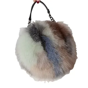 Fuchsfelltaschen für Damen mehrfarbig niedlich klein Großhandel rund echtes Fell Tote-Tasche luxus flauschige Handtasche