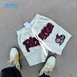 Men's Custom Puff Print Rhinestone <strong>Shorts</strong> Sun Faded Acid Wash Vintage Embroidered Streetwear Stylish Sun Faded Acid Wash <strong>Shorts</strong> - Product Image 1
