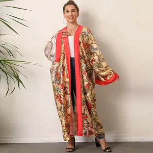 Long Cardigan Women Long Sleeve Maxi Breathable Print Women Floral <strong>Plus</strong> <strong>Size</strong> Swim Dress <strong>Kimono</strong> Open Front - Product Image 2