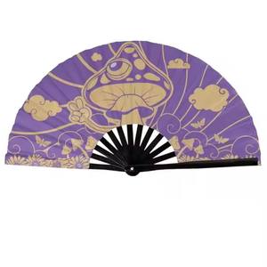 مروحة يد جديدة من الخيزران 13 بوصة 33 بوصة طباعة قماش شعار مخصص للترقية والمناسبات والحفلات - Product Image 5