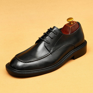 Chaussures Richelieu noires en cuir véritable à bout carré, à lacets, pour le travail et toutes les saisons, vente en gros, chaussures de mariage - Product Image 3