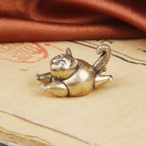 Décoration de table en laiton Chat gras, petite sculpture de chat mignon en cuivre, artisanat amusant pour la décoration intérieure, ornement rétro pour animal de compagnie de thé - Product Image 2