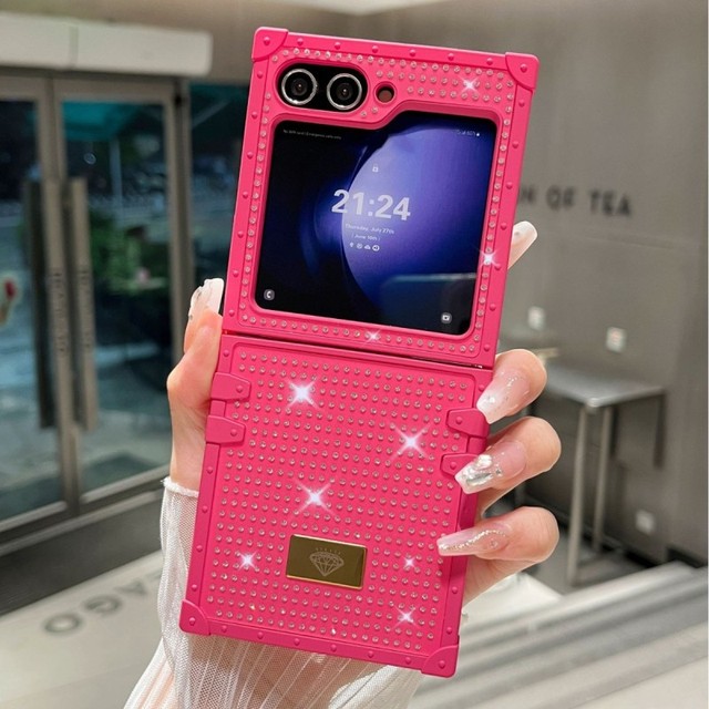 Luxury Diamond Phone case for Samsung Z Flip 6 5 4 3 Crystal Quadrate Shockproof Protect Cover Shell