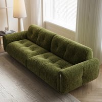 Canapé une place en velours chenille style vintage avec recharge sans fil, design compact et droit pour petits espaces, salon minimaliste