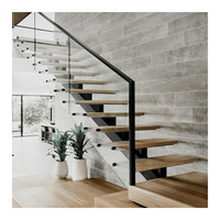 Design moderne et durable pour l'intérieur Hall Escalier droit Garde-corps en acier inoxydable Bande de roulement en bois Mono Stringer Appartements Sous-Sols