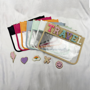 Hot Sell Wholesale Patch Pochette à fermeture éclair <span class=keywords><strong>Sac</strong></span> en nylon Pochette personnalisable Lettre Patch PVC Transparent Cosmétique <span class=keywords><strong>Sac</strong></span> - Product Image 4