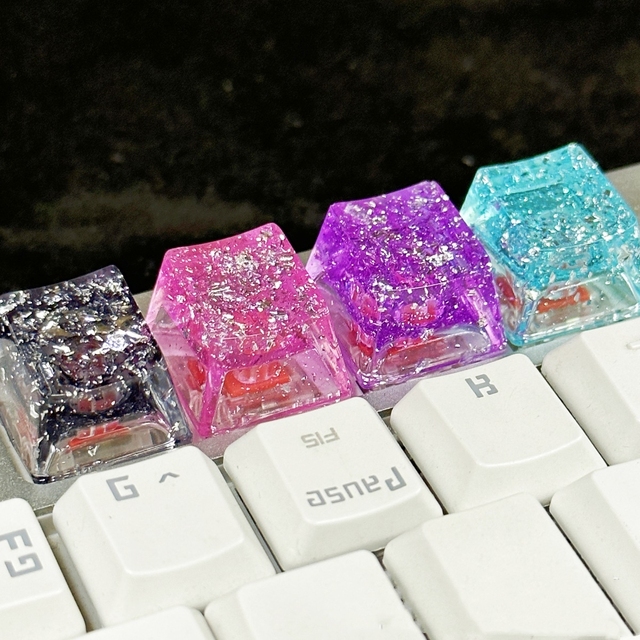 Resin Original Personalized Drip Glue Ice Transparent Gold Foil Keycaps Silver Foil Cross Shaft Mechanical Keyboard Keycaps