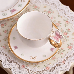 ถ้วยกาแฟและจานรองน่ารักพร้อมลายโบว์และลายผีเสื้อ เหมาะสำหรับเด็กผู้หญิง - Product Image 5