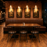 Chaise en métal vintage Ron Group, dossier haut, banquette en cuir, table carrée en bois massif, mobilier de luxe pour restaurant commercial