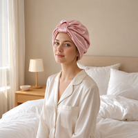 Gorro de Dormir de Seda de Morera 100% de Doble Capa con Forro de Satén, Banda Ajustable con Lazo, para Mujeres con Cabello Rizado, Uso Nocturno