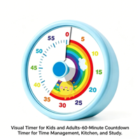 Minuteur visuel numérique rotatif en plastique personnalisable, arc-en-ciel, 60 minutes, pour enfants, cuisine, salle de classe, gestion du temps, AA