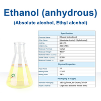 Éthanol anhydre, alcool absolu, alcool éthylique, C2H6O, CAS 64-17-5